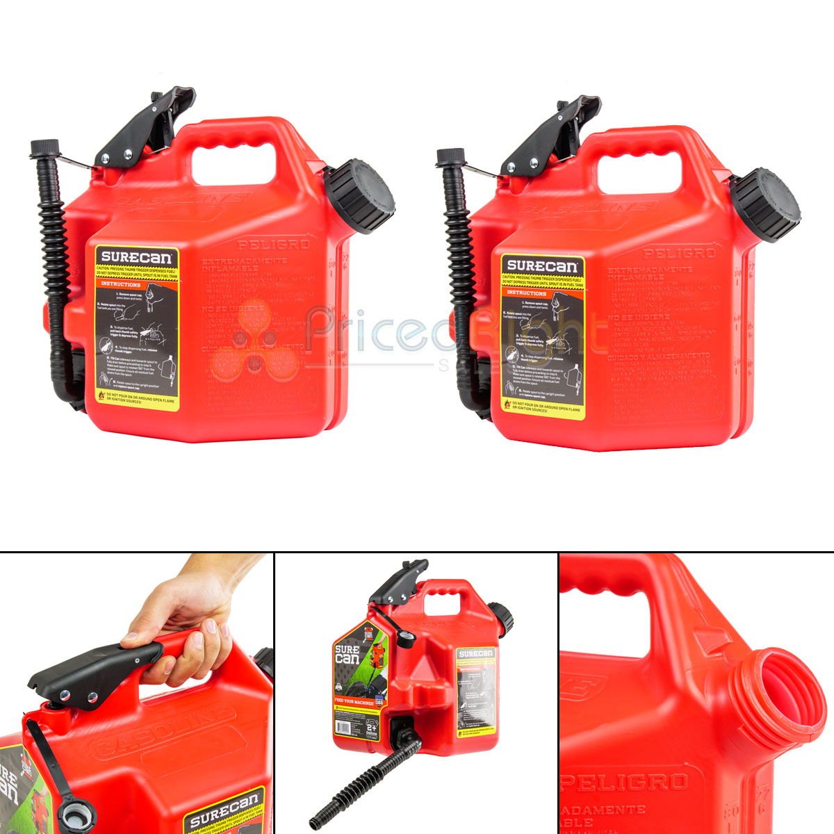 2 SureCan 2.2 Gallon Gas Cans with Rotating Spout Fuel Can Thumb